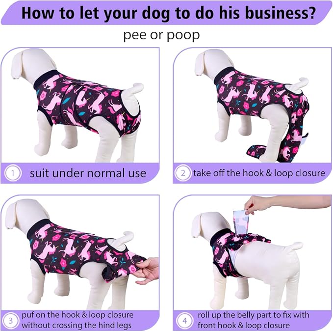 PetWarm Dog Surgery Recovery Suit Male Neuter, Recovery Suit for Dogs, Onesie for Dogs, Spay and Neuter,Prevents Licking Cotton Protect Dog Abdominal, Unicorn Pattern, Black, XL