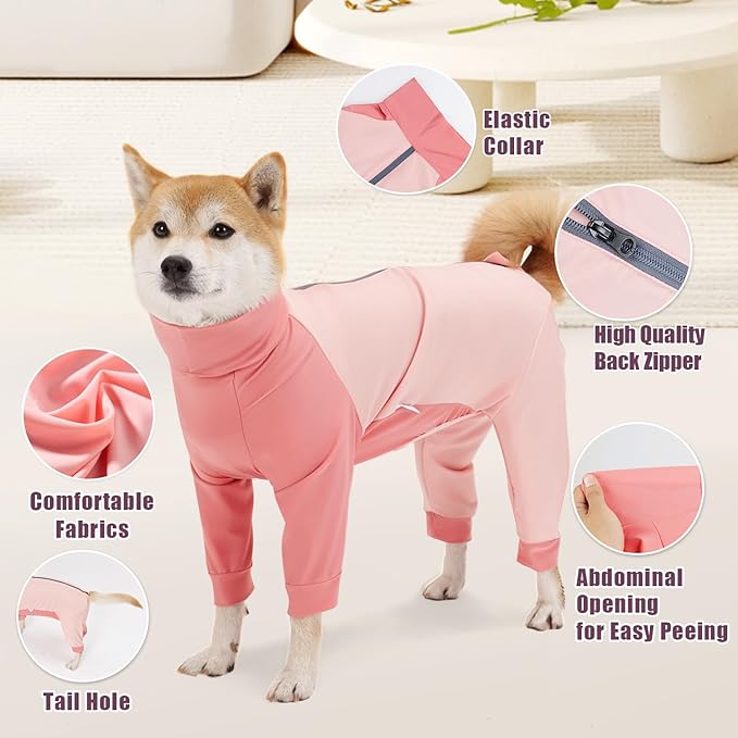Dog Recovery Suit for Surgery Dog Onesie for Female and Male E-Collar Alternative Anti Shedding Pajamas Long Sleeve Claming Bodysuit Pink S