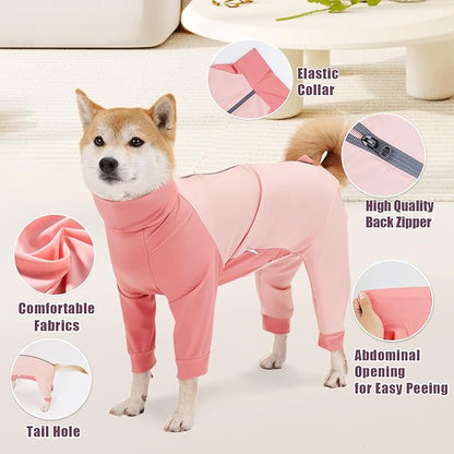 Dog Recovery Suit for Surgery Dog Onesie for Female and Male E-Collar Alternative Anti Shedding Pajamas Long Sleeve Claming Bodysuit Pink L