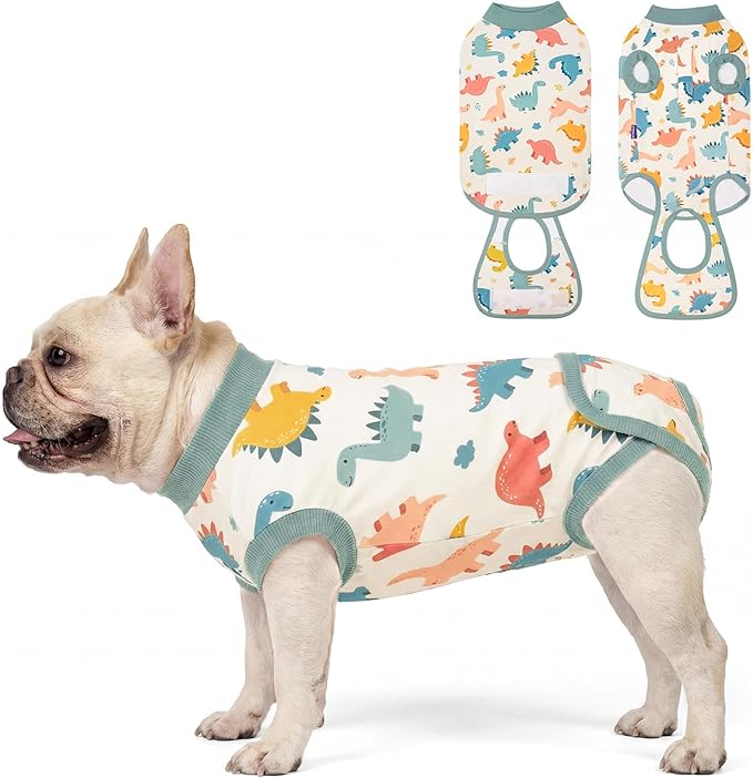 cyeollo Dog Surgery Recovery Suit for Female Male Dogs, Soft Dog Onesie After Spayed Neuter, E-Collar & Cone Alternative, Surgical Body Suits Anti-Licking Wound for Small Dogs Neuter, Dinosaur XS