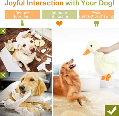 Pawaboo Squeak Plush Duck Dog Toy, Large 12'' Super Soft PlushStuffed Duck-Shaped Pet Toys, Crinkle Paper Rattle Pet Biting Training Chew Toys Non-Toxic Plush Doll for Pets Dogs, Light Yellow/Orange