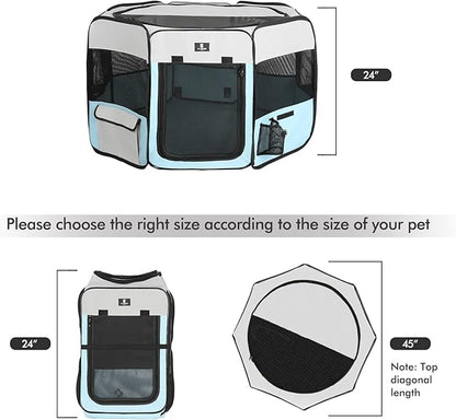 X-ZONE PET Dog Playpen Portable Pet Play Pens for Puppies, Cat, Rabbit, Chicks, Foldable Exercise Play Tent Kennel Crate, Indoor/Outdoor Travel Camping Blue Large