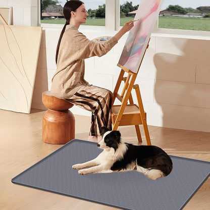 Pee Pads for Dogs, 51" x 25.6" Extra Large Reusable Dog Silicone Mat for Floor Protector, Washable Non-Slip Dog Training Pads for Potty Training (Grey)