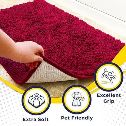 Muddy Mat® | Super Absorbent Door Mat Indoor, Microfiber Quick Dry Chenille Entryway Rug, Non-Slip Front Door Mat, Indoor Mats for Entryway, Machine Washable Pet Rug, Maroon 24"x60"