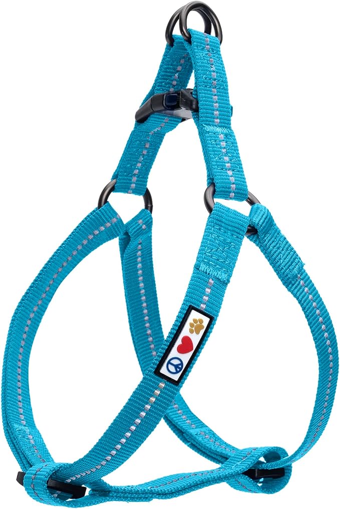 Pawtitas Recycled Reflective Step-in Dog Harness – Adjustable No-Pull Vest for Puppies to Seniors, Safe & Comfortable XS Teal