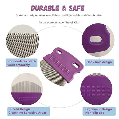 2 Pack Professional Pets Eye Combs,Pets Grooming Comb Kit,Stainless Steel Tear Stain Remover for Cats & Dogs,Flea Lice Comb,Gentle Curved Comb Teeth,Precisely Removes Stains (Pet comb set)