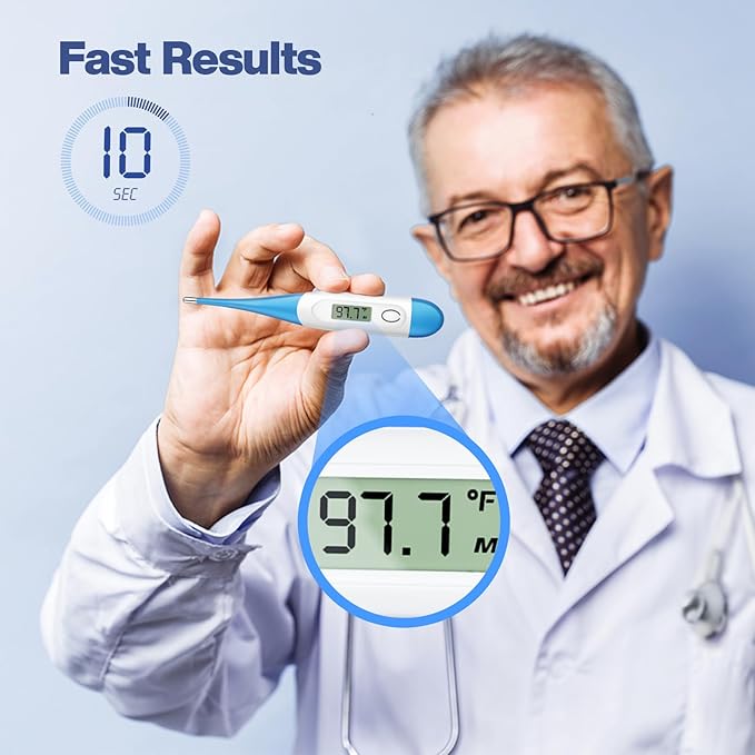Boncare 10 Seconds Oral Thermometer for Adults and Kids - Accurate & Safe Rectal Thermometer for Baby with Fever Alarm, Digital Thermometer (Light Blue)