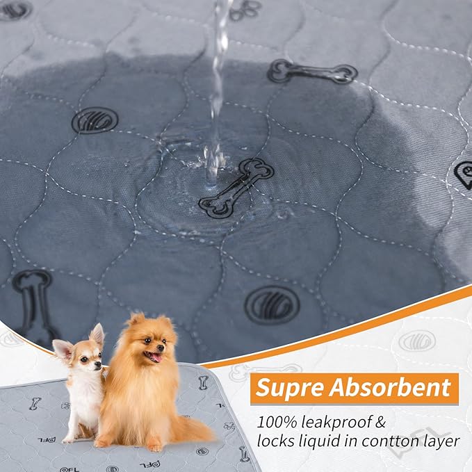 Washable Puppy Pads 2Pack , 41x41 Reusable Pee Pads for Dogs, Absorbent Whelping Pads with Bone Print, Waterproof Dog Rug Non-Slip Protector for Housbreaking,Potty Training,Bed Couch Carpet