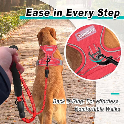 BARKBAY Dog Harness No Pull Mesh for Medium Dogs - Adjustable, Reflective, Comfortable, No Choke, Heavy-Duty - Perfect for Outdoor Training, Walking, and Hiking - Strong & Durable - M & Red Mesh