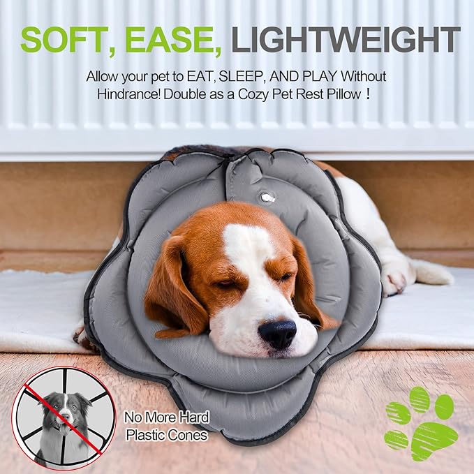 Dog Cone Collar for Large Dogs, Soft Inflatable Dog Donut Alternative After Surgery, Adjustable Protective Pet Recovery Collar, Donut Recovery Collar Prevents Licking for Dogs (Gray, L)