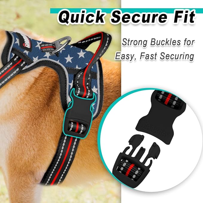 BARKBAY Dog Harness No Pull Mesh for Large Dogs - Adjustable, Reflective, Comfortable, No Choke, Heavy-Duty - Perfect for Outdoor Training, Walking, and Hiking - Strong & Durable - L & Blue Star Mesh