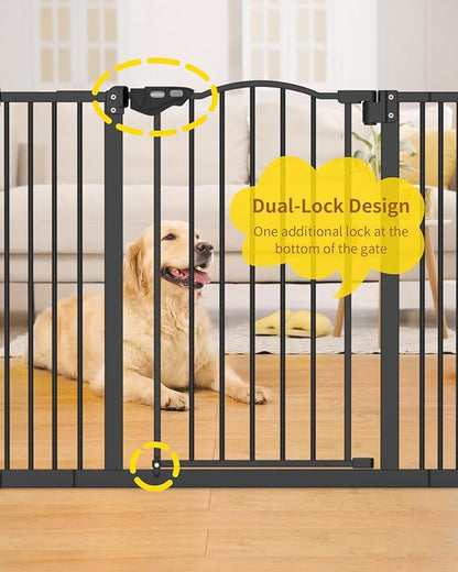 InnoTruth 29-39.6”Baby Gate for Stairs & Doorways,28" Tall Dog Gate for Pets,Dual-Lock Safety and One Hand Opening Design,Pet Gate for Hallways,Outdoors,Wall-Friendly Pressure Mounted, Pure Black