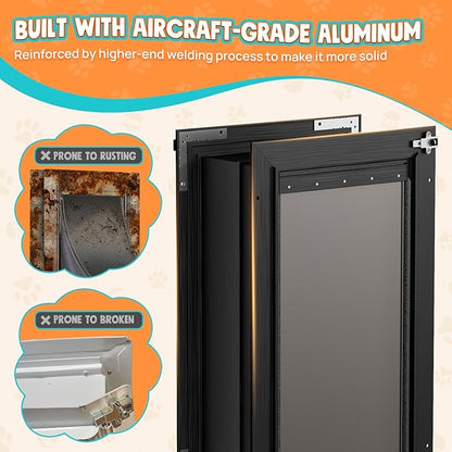 3-Flap Dog Door for Wall, All Aluminum Large Doggy Door for Wall, Heavy Duty Pet Door with Dual Locks, Extreme Weather Doggie Door for Interior Exterior Wall, Pets Up to 110LB