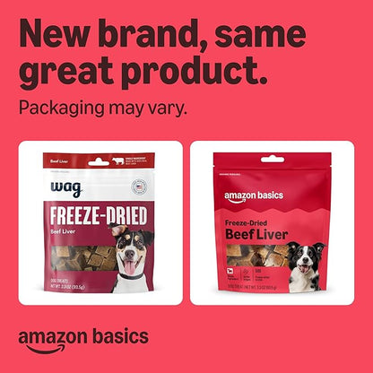 Amazon Basics Freeze-Dried Raw Single Ingredient Dog Treats (Previously Wag), Beef Liver, High Protein, Grain-Free, 3.3 Ounce (Pack of 2), Packaging May Vary
