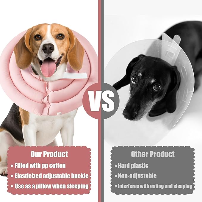 Soft Dog Cone Collar - Adjustable Recovery Cone for Medium Large Dogs After Surgery to Stop Licking, Waterproof Elizabethan Protective Neck Donut Collar Alternative for Pet (Pink, L)