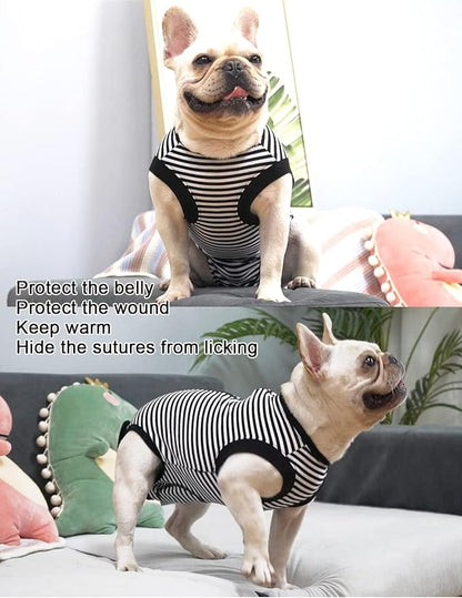 Dogs Cats Recovery Suit After Surgery Professional Pet Recovery Shirts Dog Abdominal Wounds Bandages Black-White XL