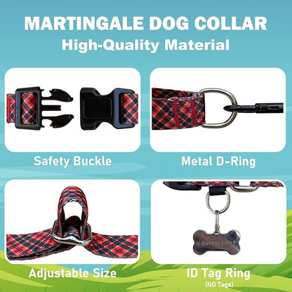 Christmas Martingale Collar for Dogs Plaid Dog Collars for Small Medium Large Dogs with Buckle Adjustable Soft Nylon Dog Collar (Red Plaid, Medium)