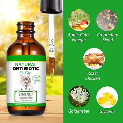 NenMaoKeNu 60ML Antibiotics for Cats, Premium Cat Antibiotics Supplement, Cats Multivitamin, Natural Antibiotic for Cats, Cat Antibiotic, Cat Antibiotics Supports Immune & Cats Allergy Relief-2 Fl Oz