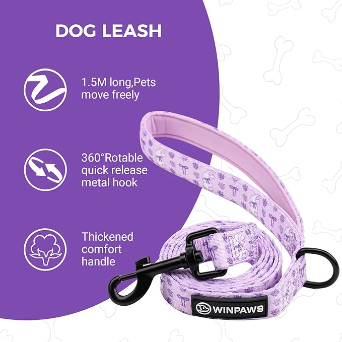 Dog Harness and Leash Collar Set with Dog Poop Bag Holder and Bandanas, Escape Proof Adjustable Puppy Cat Vest with Soft Mesh Padded, Pet Supplies for Small Medium Large Dogs Kitten(Purple, XS)