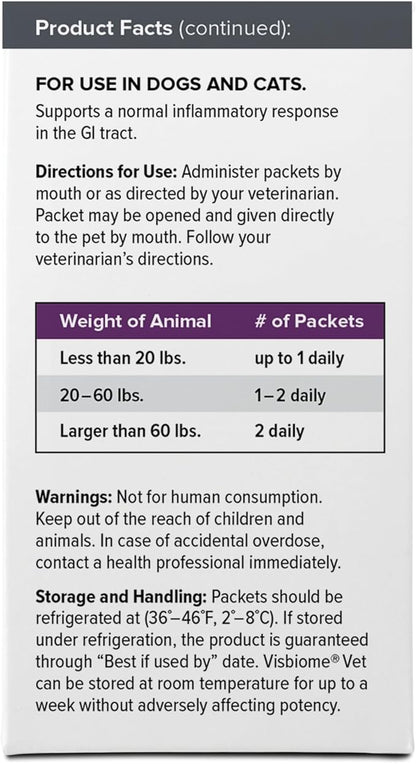 Visbiome® Vet Advanced GI Care High Potency Probiotic for Dogs & Cats – 225B CFU, 8-Strain Formula – Refrigerated, Veterinarian Recommended, Clean Label Certified – 90 Packets