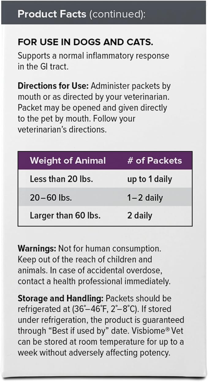 Visbiome® Vet Advanced GI Care High Potency Probiotic for Dogs & Cats – 225B CFU, 8-Strain Formula – Refrigerated, Veterinarian Recommended, Clean Label Certified – 30 Packets