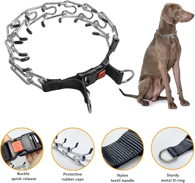 Prong Collar for Large Dogs, Dog Pinch Collar,Dog Choker Collar,High Strength Quick Release Metal Buckle,Comfort Rubber Tips,for Large Dog