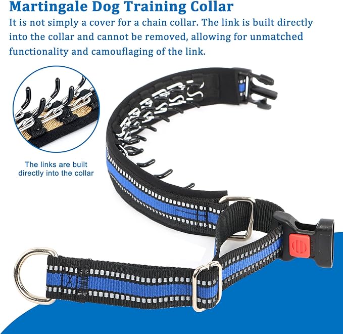 Mayerzon Martingale Collar for Dogs, No Pull Dog Collar with Reflective Strip for Small Medium Large Dogs, Anti Pulling Dog Collar with Buckle for Walking Training, Safe for Night Walk(Blue, S)