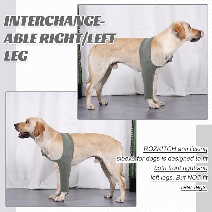 ROZKITCH Sleeve for Dogs Legs to Prevent Licking Front Right Left Leg, Pet Prevent Licking Wound Elbow Knee Protector, Dog Recovery Suit for Sprain ACL CCL Arthritis Joint Care Grey XS