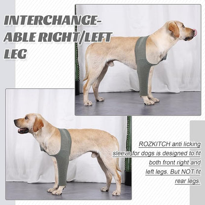 ROZKITCH Sleeve for Dogs Legs to Prevent Licking Front Right Left Leg, Pet Prevent Licking Wound Elbow Knee Protector, Dog Recovery Suit for Sprain ACL CCL Arthritis Joint Care Grey XS