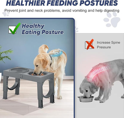 XIAZ Elevated Dog Bowls Large Breed Raised Dogs Bowl Stand Large/Medium Sized Dog Slow Feeder Dogs Bowls Food Water Stands 5 Heights Adjustable 9/11/12/14in Pet Feeder Dish Station