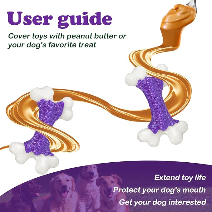 Kseroo 2-Pack Indestructible Dog Toys for Aggressive Chewers: Bacon Flavored Hard Nylon Bone Chew Toys, Tough Dog Chew Toys for Large Dogs, Dog Toys to Keep Them Busy for Medium Large Breed, Purple