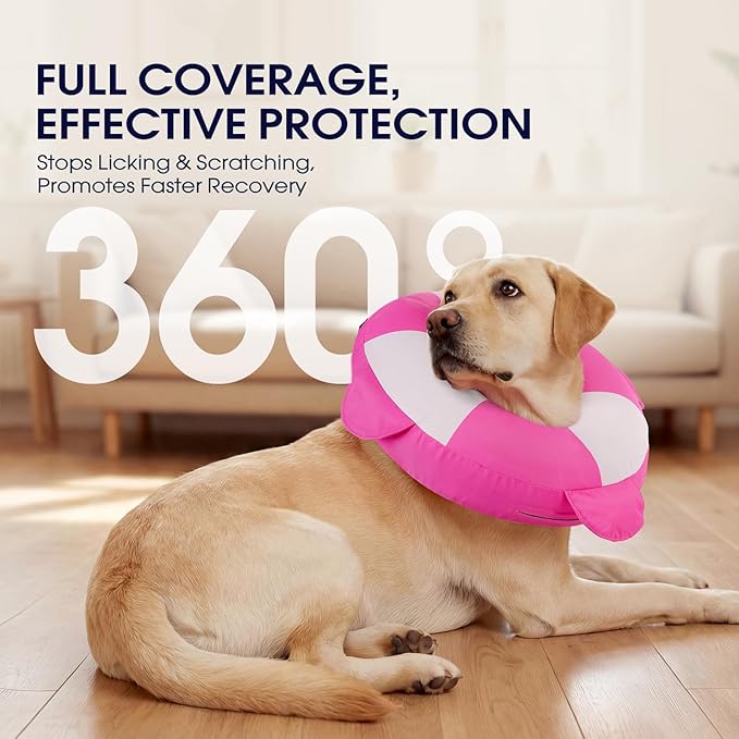 IECOii Inflatable Dog Pillow Cone Collar Alternative, Adjustable Neck Donut Cone for Dog After Surgery Prevent from Biting & Licking, Soft Blow Up Dogs Head Cone Recovery E Collar for Medium Dogs, L