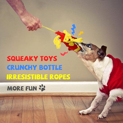 lilfrd Water Bottle Dog Toys - Dog Puzzle Squeaky Enrichment Treat Dispensing Rope Snuffle Plush Toy, No Stuffing Durable Soft Crunchy Toys for Small Medium Large Dogs Puppy - Octopus Squid