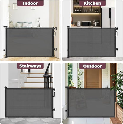 Retractable Baby Gates 2 Pack, 55" Wide Mesh Dog Gate Indoor, 34" Tall Gate for Stairs Doorways Hallways Deck, Child Pet Safety Gate for Indoor Outdoor Home Use, Black