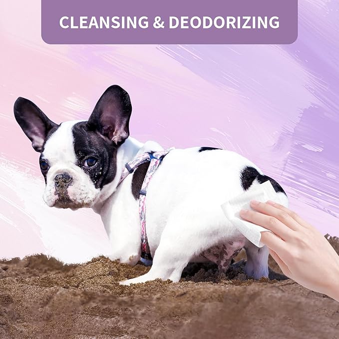 IMMHABI 400 PCS Pet Wipes for Paws and Butt Hypoallergenic Pets Cleansing & Deodorizing Anal Gland Hygienic Puppy Wipes for Dogs Face and Body Wipes Cleaning Fur Doggie Wipes Doggy Wipes (Lavender)