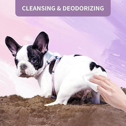 IMMHABI 400 PCS Pet Wipes for Paws and Butt Hypoallergenic Pets Cleansing & Deodorizing Anal Gland Hygienic Puppy Wipes for Dogs Face and Body Wipes Cleaning Fur Doggie Wipes Doggy Wipes (Lavender)