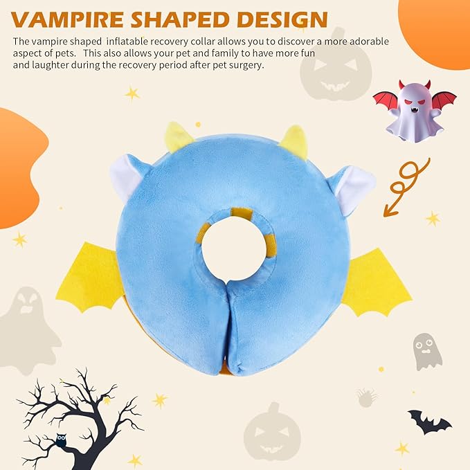 IEUUMLER Inflatable Recovery Dog Collar, Protective Donut Cone, Adjustable Soft Collar for Dog and Cat After Surgery Prevent from Biting & Scratching EU002 - Vampire M+