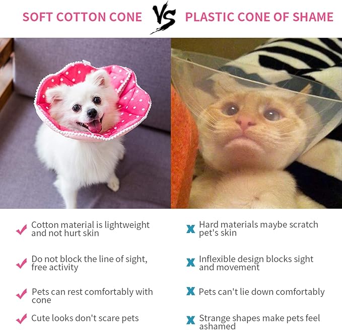 Adjustable Dog Cat Cone,Soft Recovery Cat Cone Collar,Dog Protective Collar for Cats Surgery,Pink,Small,Medium (Pink, Medium)