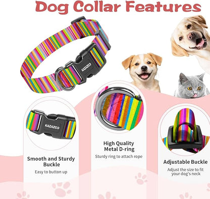 Kazazoo Dog Collar Cute and Soft Nylon Puppy Collar for Boy and Girl, Adjustable Dog Collars for Small Medium Dogs, Rainbow-S