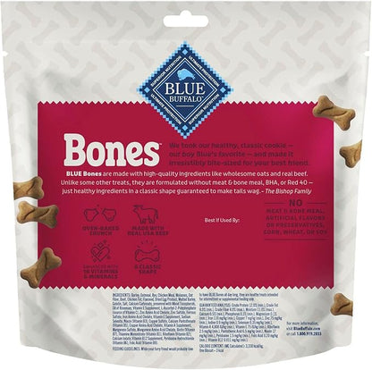 Blue Buffalo Bones Natural Crunchy Dog Treats Mini Dog Biscuits Beef, 12oz. Bag, 4 Count