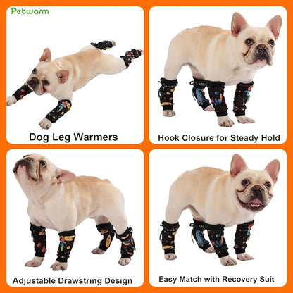 PetWarm Dog Recovery Sleeve 4pcs Set, Dog Leg Sleeve, Ideal for Comfort and Support During Pet Recovery, Suitable for Active or Support Recoverying Pet Use, Black Gold, S