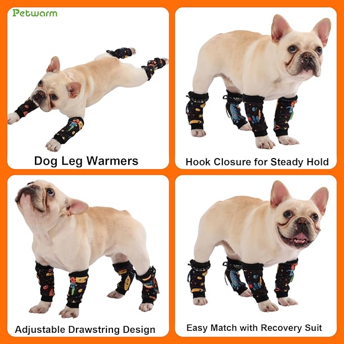 PetWarm Dog Recovery Sleeve 4pcs Set, Dog Leg Sleeve, Ideal for Comfort and Support During Pet Recovery, Suitable for Active or Support Recoverying Pet Use, Black Gold, L