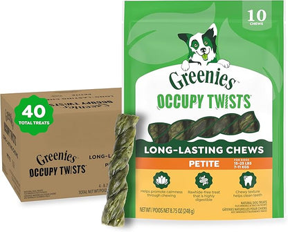 Greenies Occupy Twists Natural Dog Treats Petite Size Dog Chews Long Lasting Chicken Flavor, 35 oz. Pack, 40 Count