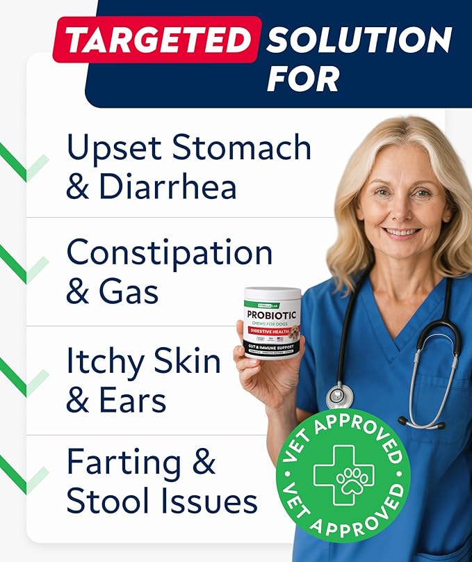 STRELLALAB Dog Probiotics Chews + Enzymes Gut Health Support - Anti Gas, Diarrhea and Upset Stomach Immune Supplement - Digestion Treats with Fiber (180Ct, Chicken)