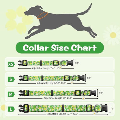 Kazazoo Dog Collar Cute and Soft Nylon Puppy Collar for Boy and Girl, Adjustable Dog Collars for Medium Large Dogs, Green Daisy-L