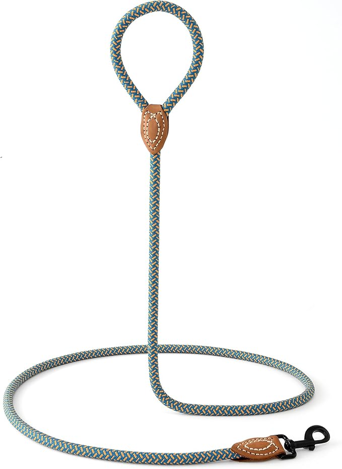 Mile High Life Rope Leash with Genuine Leather Connection, 6 FT/5 FT/4 FT, Heavy Duty Dog Leash for Medium & Large Dogs (Peacock Blue, 60Inch)