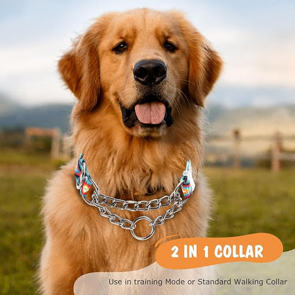 Martingale Dog Collar with Chain, No Pull Slip Cinch Choker Choke Collar Western Boho Aztec Duty Dog Collar for Medium Large Extra Large Pet Dogs,Western L