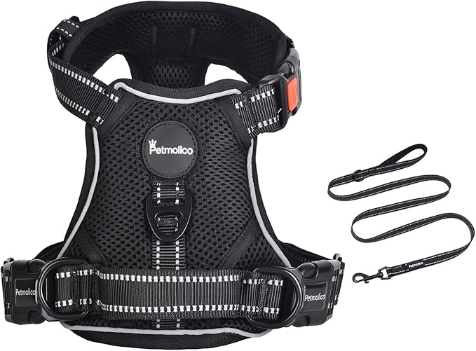 Petmolico Medium Dog Harness and Leash Set, No Choke 4 Leash Attachments Easy Control Handle Soft Padded Reflective Vest for Medium Dogs, Black