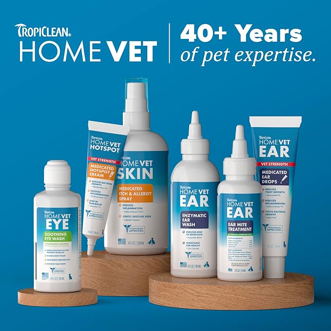 TropiClean HomeVet Medicated Cream, Hot Spot Treatment for Dogs, Fast Itch Relief, with Vet Strength Chlorhexidine & Hydrocortisone, USA Made, 2 Pack