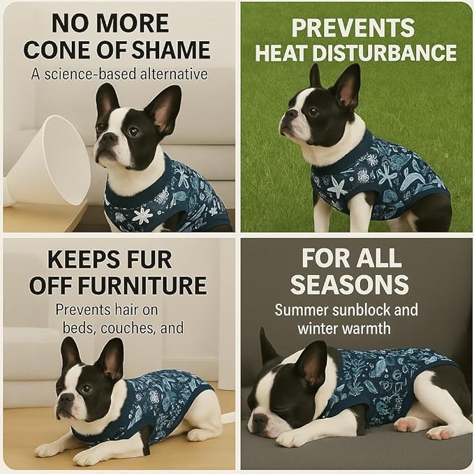 PetWarm Surgical Suit for Dogs, Onesie for Dogs After Surgery, Dog Pajama Recovery Suit, Lightweight Protective Onesie After Surgery, Anti-Lick Full Bodysuit, Marine Animal Patterns, Blue, XS